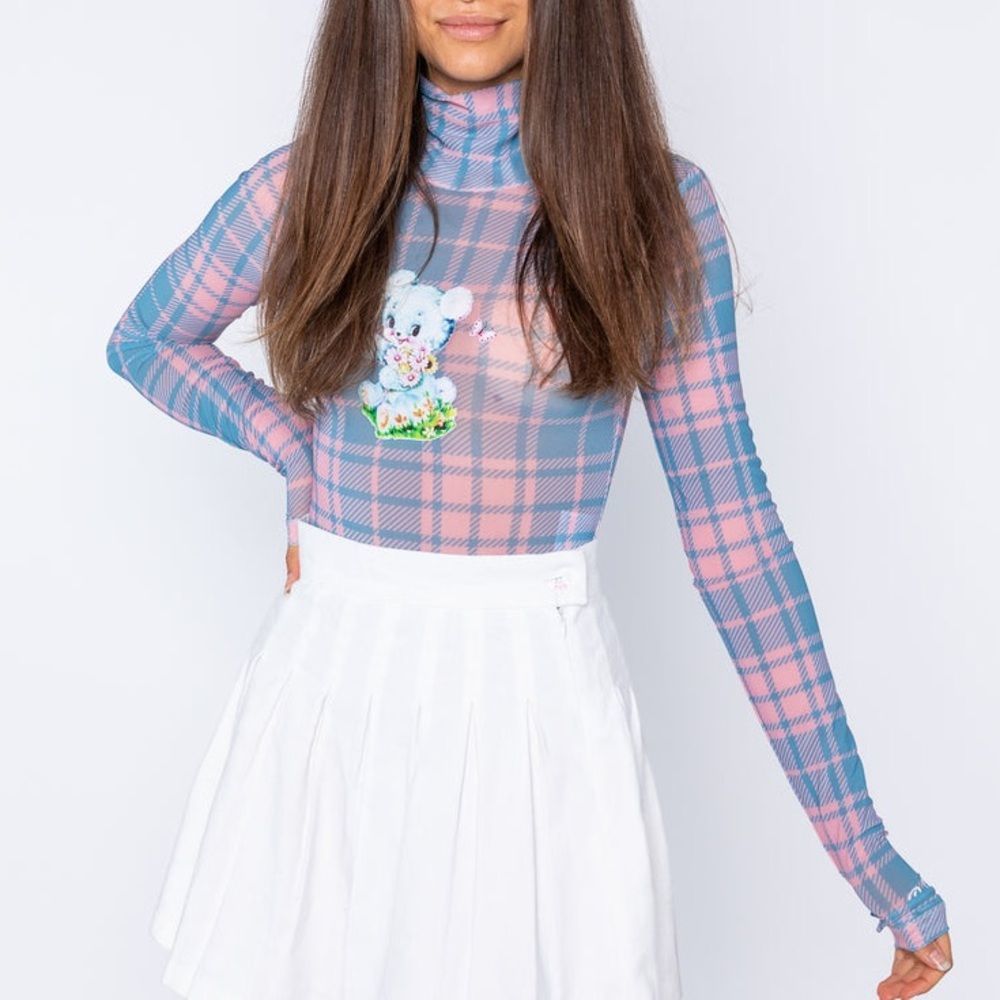 BSR By Samii Ryan Sucker Plaid Mesh Bodysuit Size Small NWT